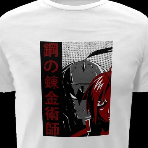 Polera blanca Fullmetal Alchemist con Edward Elric y Alphonse Elric
