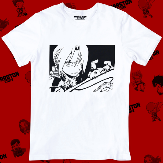 Polera blanca Fullmetal Alchemist con diseño de Edward Elric