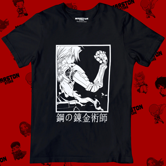 Polera negra Fullmetal Alchemist con diseño de Edward Elric