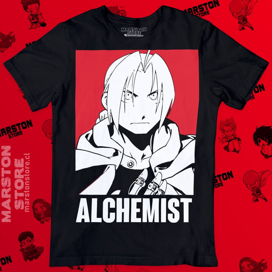 Polera negra Fullmetal Alchemist con diseño de Edward Elric