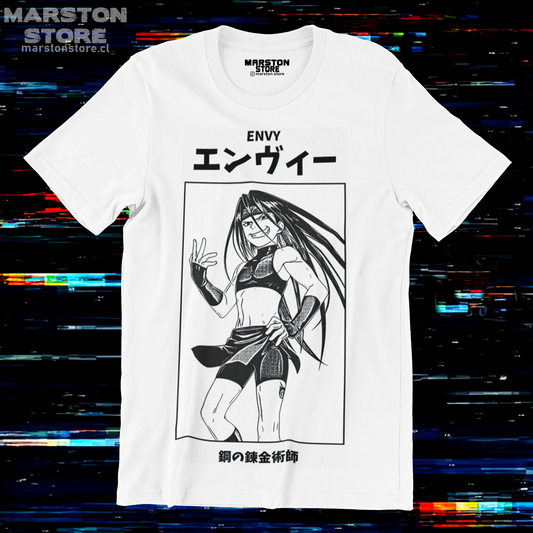 Polera blanca Fullmetal Alchemist con diseño de Envy