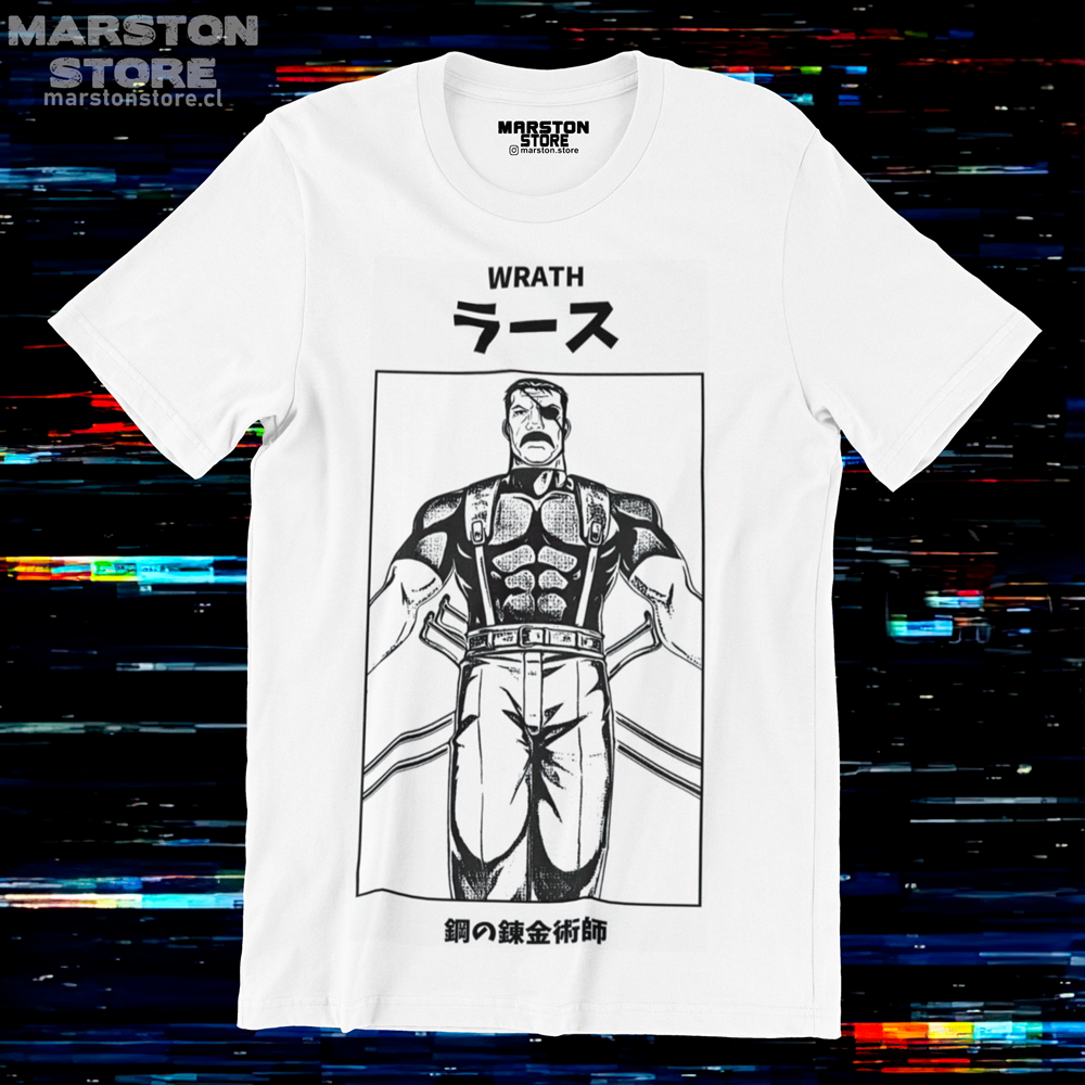 Polera blanca Fullmetal Alchemist con diseño de Führer King Bradley