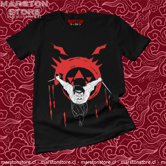 Polera negra Fullmetal Alchemist con diseño de King Bradley