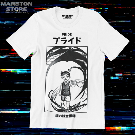 Polera blanca Fullmetal Alchemist con diseño de Orgullo