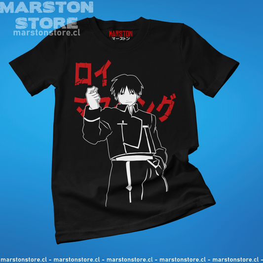 Polera negra Fullmetal Alchemist con diseño de Roy Mustang