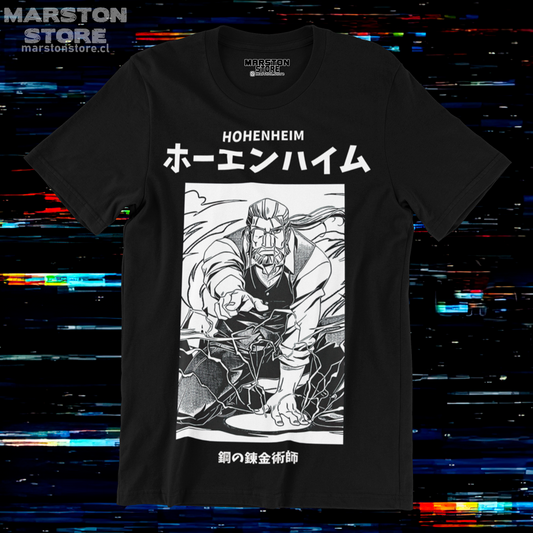 Polera negra Fullmetal Alchemist con diseño de Van Hohenheim