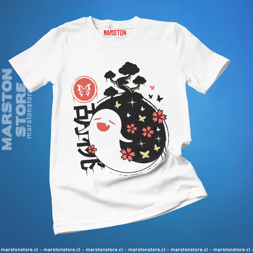 Polera blanca con diseño de Genshin Impact