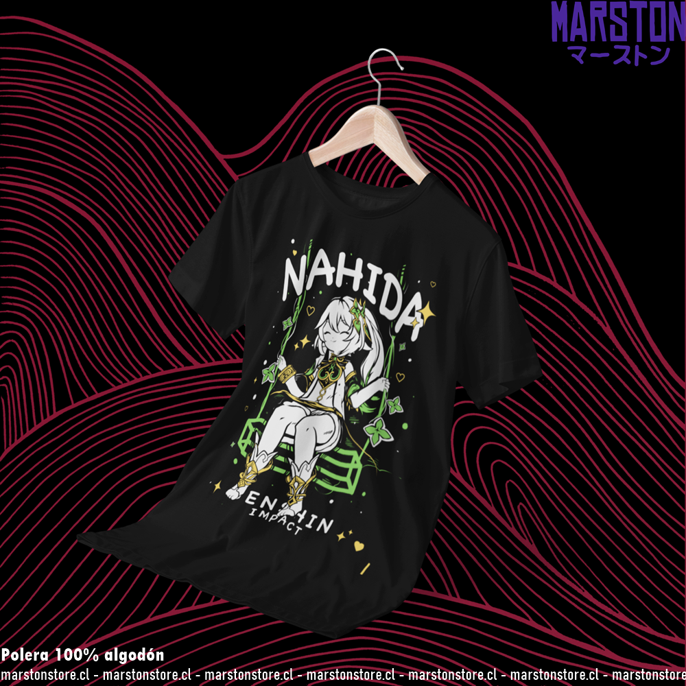 Polera negra Genshin Impact con diseño de Nahida