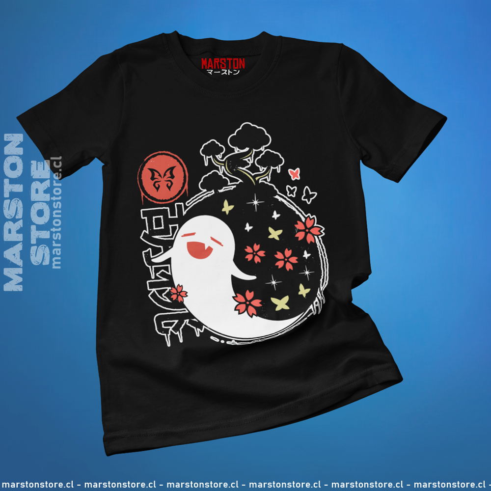 Polera negra con diseño de Genshin Impact