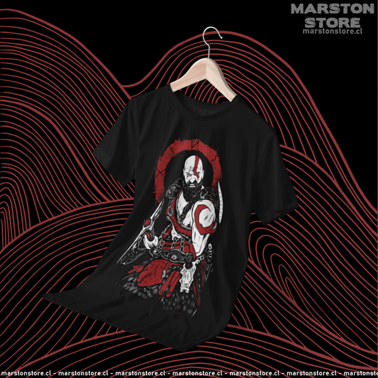 Polera negra God of War Ragnarok con diseño de Kratos