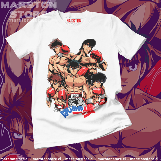 Polera blanca Hajime no Ippo con Ippo Makunouchi y otros boxeadores de la serie