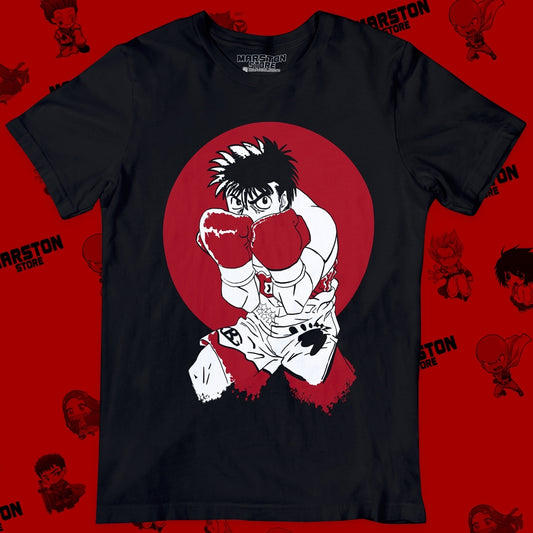 Polera negra Hajime no Ippo con diseño de Ippo Makunouchi