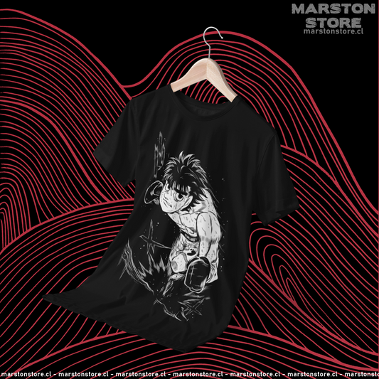 Polera negra Hajime no Ippo con diseño de Ippo Makunouchi