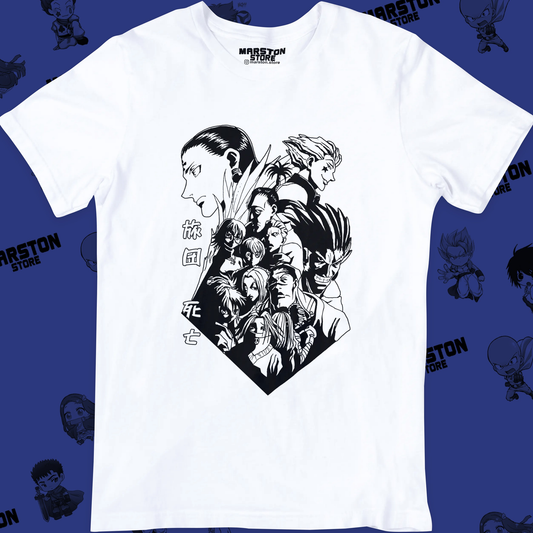 Polera blanca con diseño de Hunter x Hunter