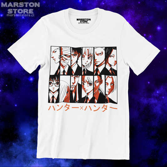 Polera blanca con diseño de Hunter x Hunter