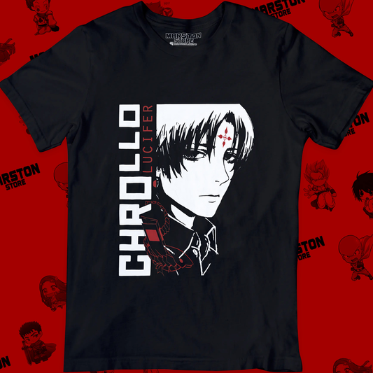 Polera negra Hunter x Hunter con diseño de Chrollo Lucilfer