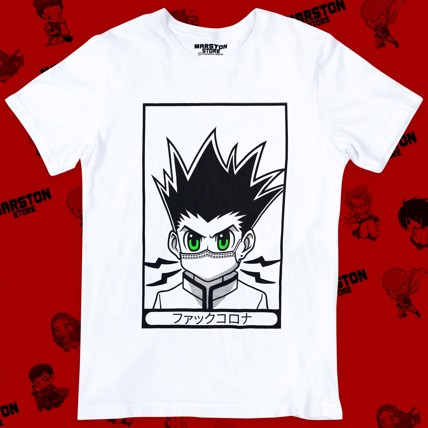 Polera blanca Hunter x Hunter con diseño de Gon Freecss
