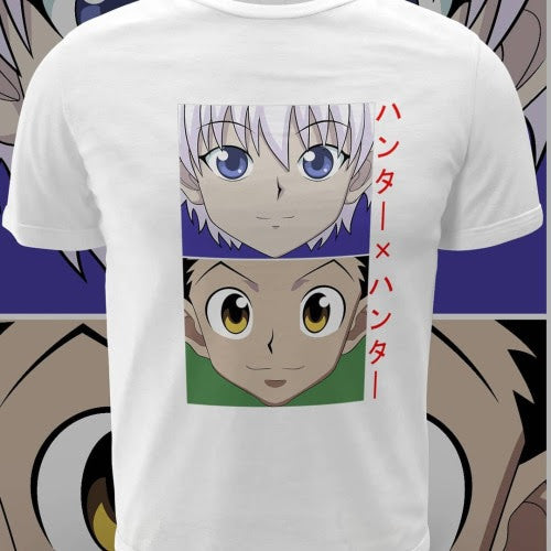 Polera blanca Hunter x Hunter con Gon Freecss y Killua Zoldyck