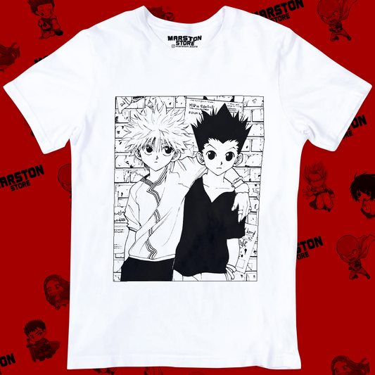 Polera blanca Hunter x Hunter con Gon Freecss y Killua Zoldyck