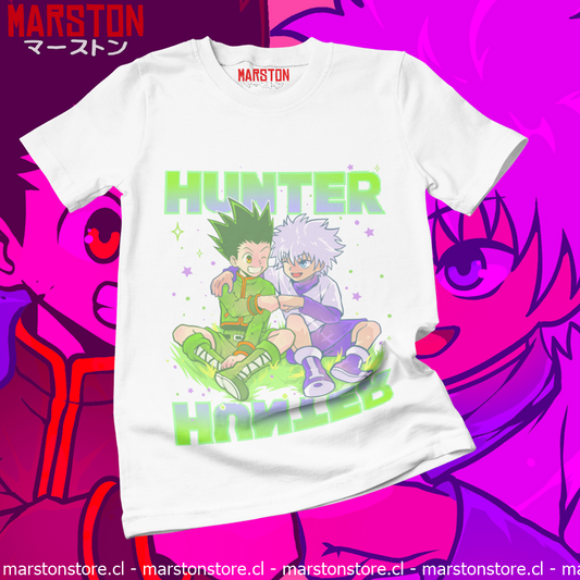 Polera blanca Hunter x Hunter con Gon Freecss y Killua Zoldyck
