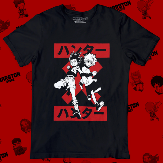 Polera negra Hunter x Hunter con Gon Freecss y Killua Zoldyck