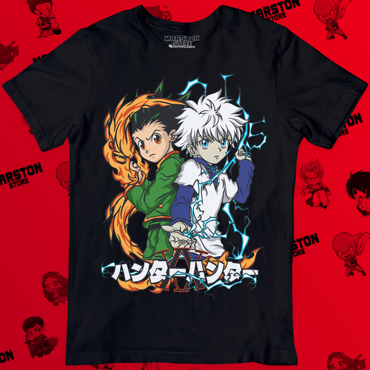 Polera negra Hunter x Hunter con Gon Freecss y Killua Zoldyck