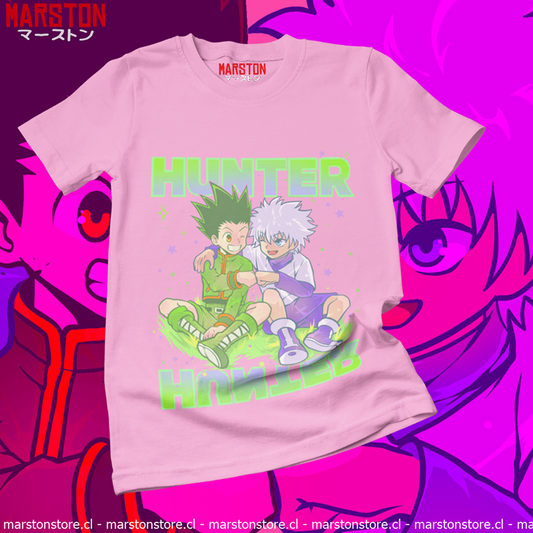 Polera rosada Hunter x Hunter con Gon Freecss y Killua Zoldyck