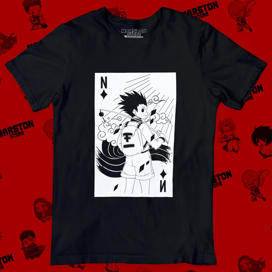 Polera negra Hunter x Hunter con diseño de Gon Freecss