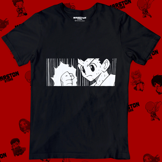 Polera negra Hunter x Hunter con diseño de Gon Freecss