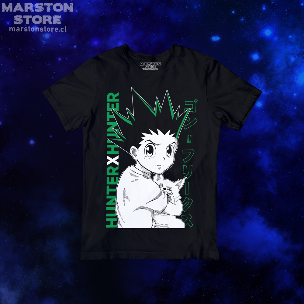 Polera negra Hunter x Hunter con diseño de Gon Freecss
