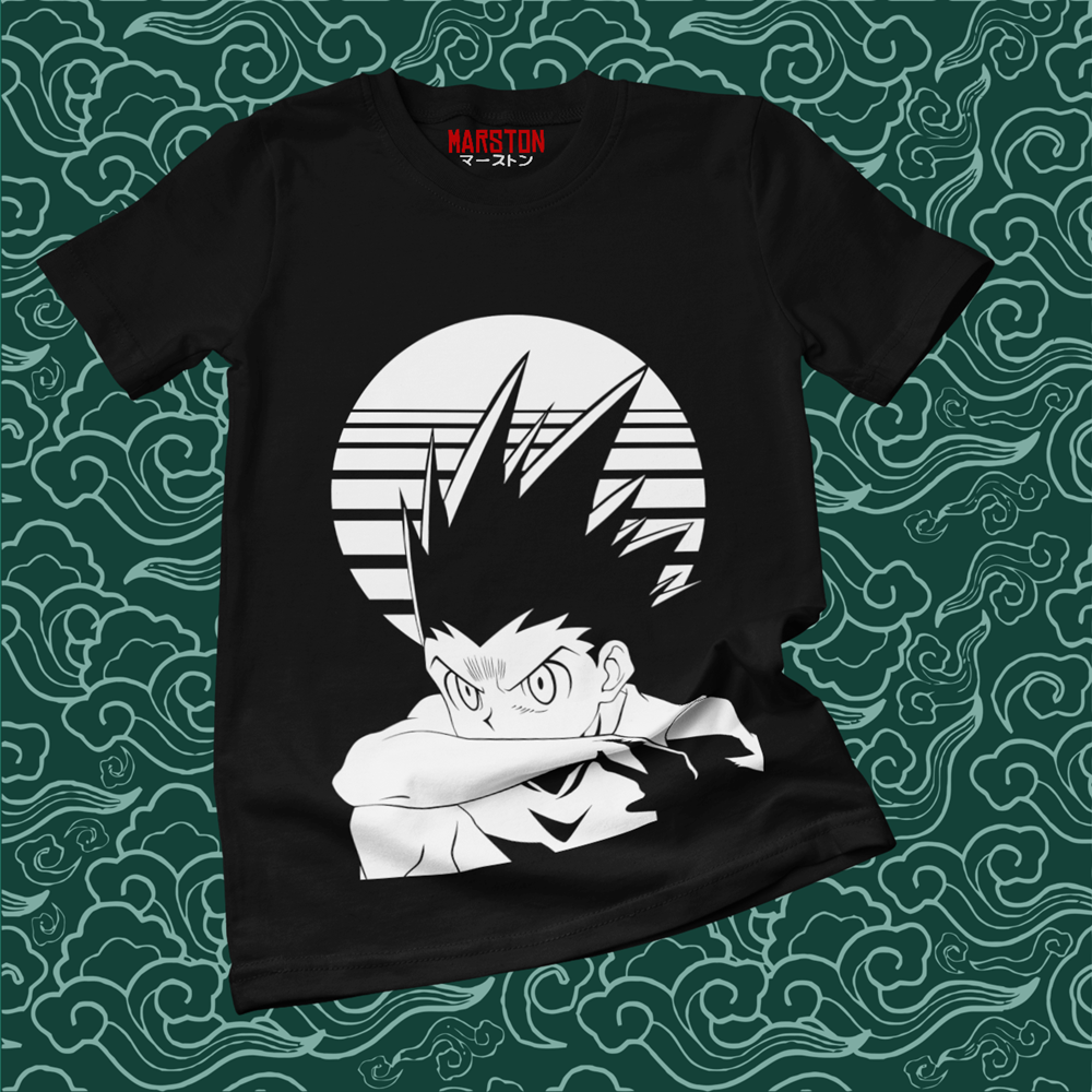 Polera negra Hunter x Hunter con diseño de Gon Freecss