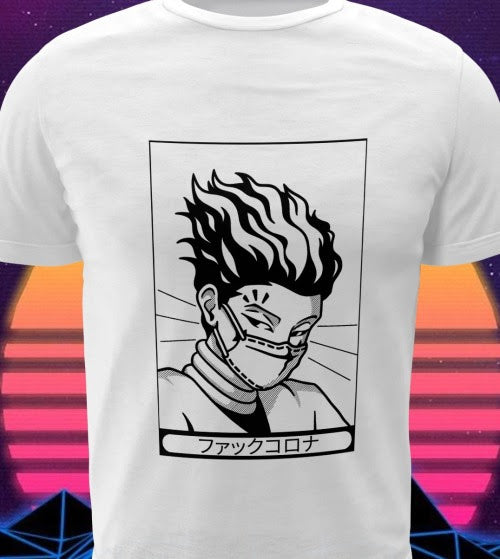 Polera blanca Hunter x Hunter con diseño de Hisoka Morow