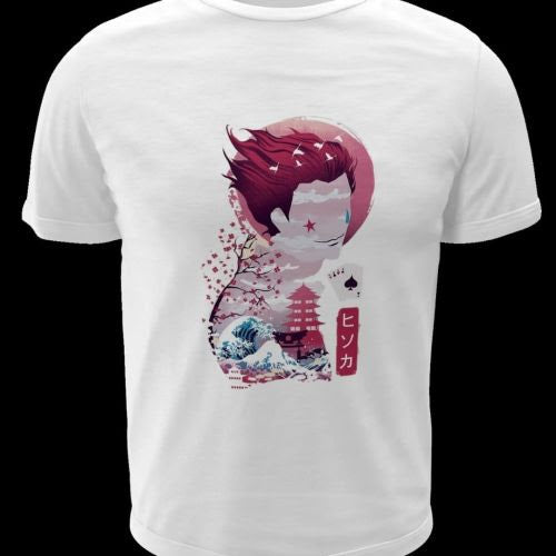 Polera blanca Hunter x Hunter con diseño de Hisoka Morow