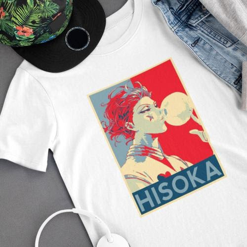 Polera blanca Hunter x Hunter con diseño de Hisoka Morow