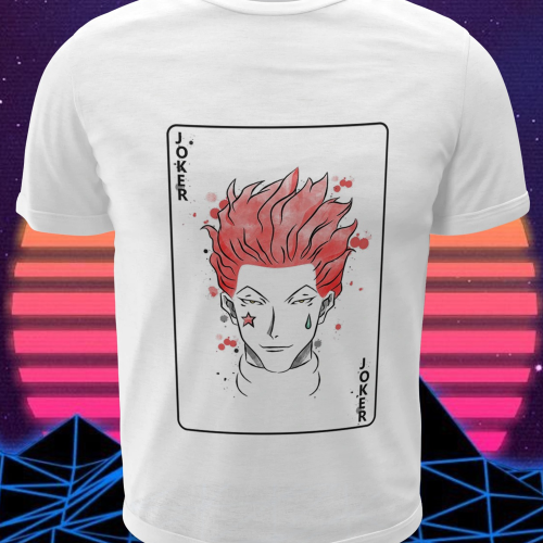 Polera blanca Hunter x Hunter con diseño de Hisoka Morow