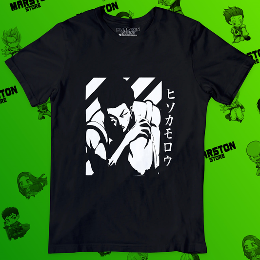 Polera negra Hunter x Hunter con diseño de Hisoka Morow