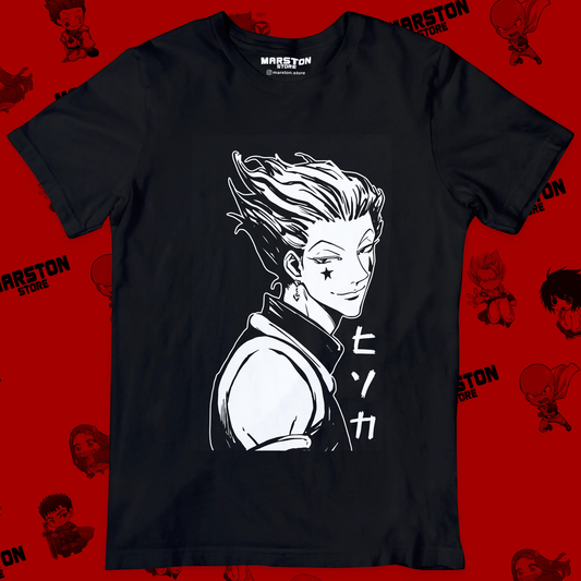Polera negra Hunter x Hunter con diseño de Hisoka Morow