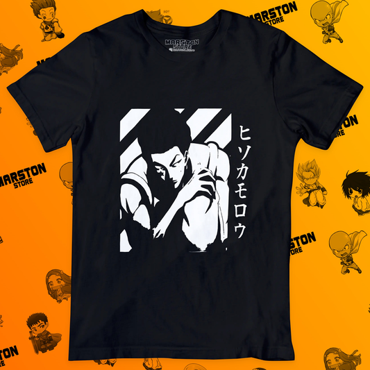Polera negra Hunter x Hunter con diseño de Hisoka Morow