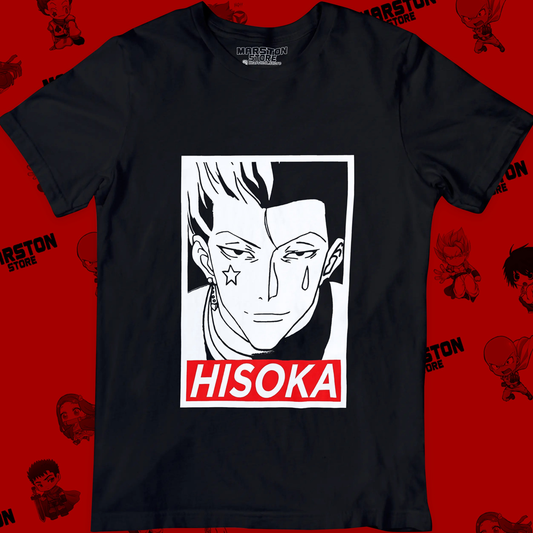 Polera negra Hunter x Hunter con diseño de Hisoka Morow