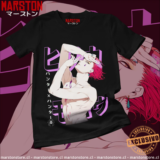 Polera negra Hunter x Hunter con diseño de Hisoka Morow