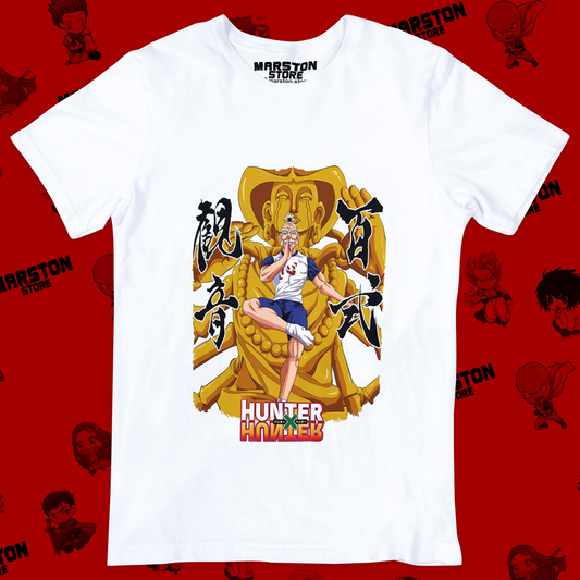 Polera blanca Hunter x Hunter con diseño de Isaac Netero
