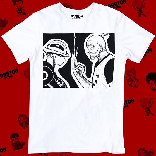 Polera blanca Hunter x Hunter con Isaac Netero y Meruem