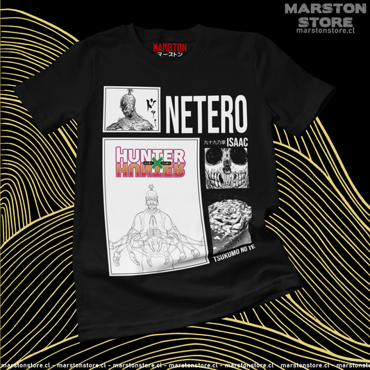 Polera negra Hunter x Hunter con diseño de Isaac Netero