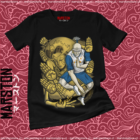 Polera negra Hunter x Hunter con diseño de Isaac Netero