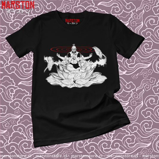Polera negra Hunter x Hunter con diseño de Isaac Netero