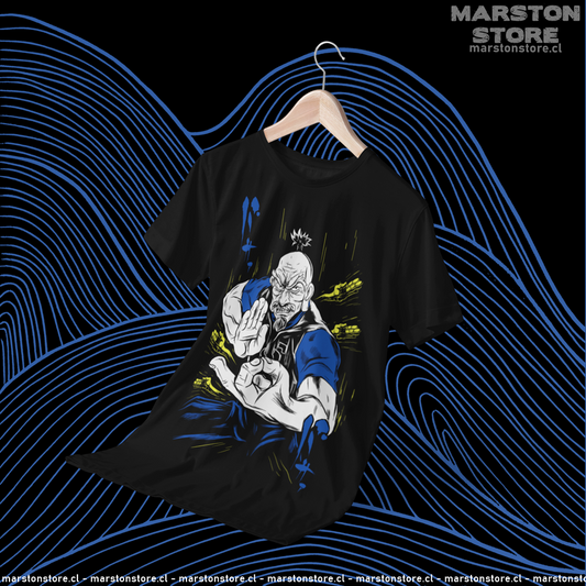 Polera negra Hunter x Hunter con diseño de Isaac Netero