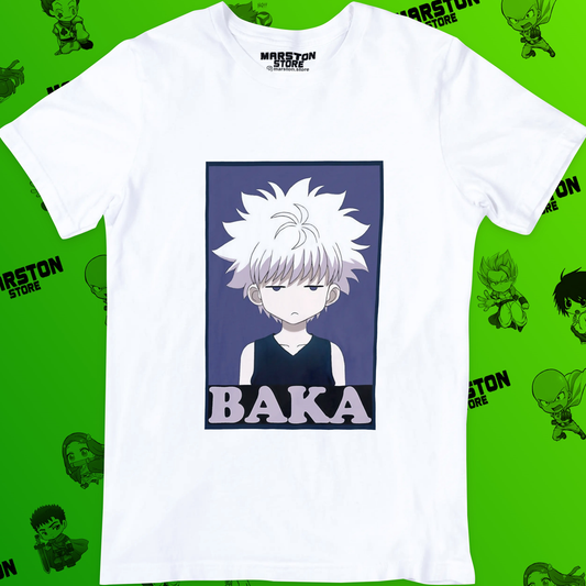 Polera blanca Hunter x Hunter con Killua Zoldyck estilo Baka
