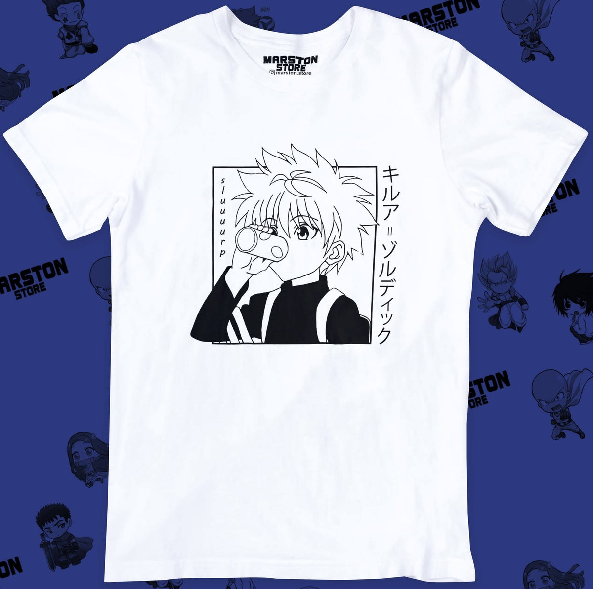 Polera blanca Hunter x Hunter con diseño de Killua Zoldyck