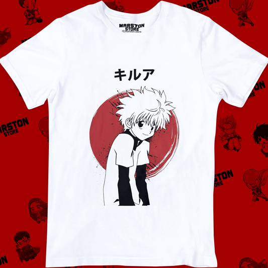 Polera blanca Hunter x Hunter con diseño de Killua Zoldyck