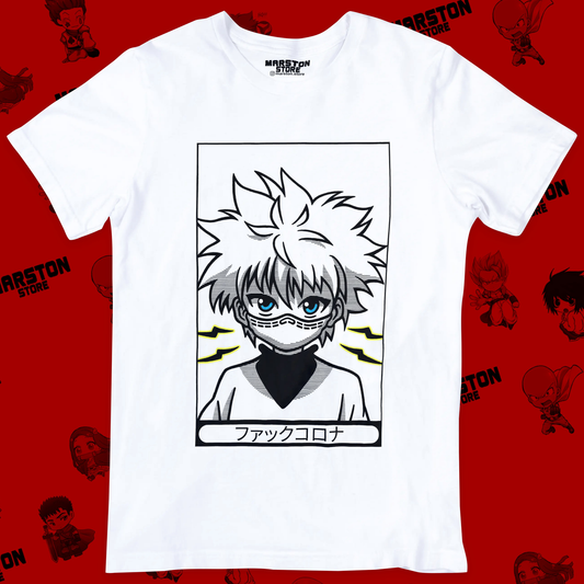Polera blanca Hunter x Hunter con diseño de Killua Zoldyck